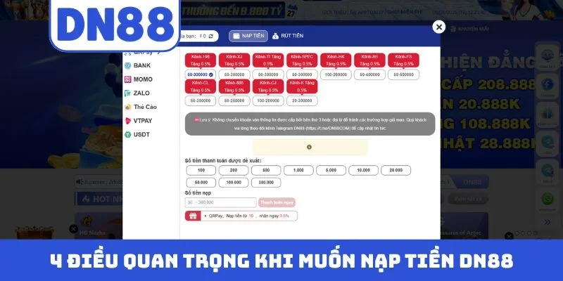 4 điều quan trọng khi muốn nạp tiền DN88